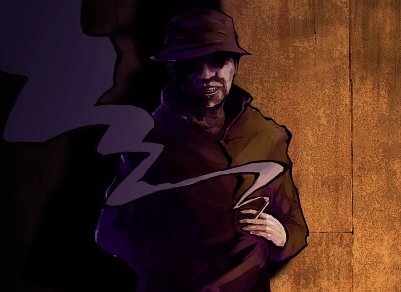 Man in Hat Smoking — Purple