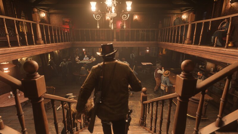 Man in Hat Walking Down Stairs