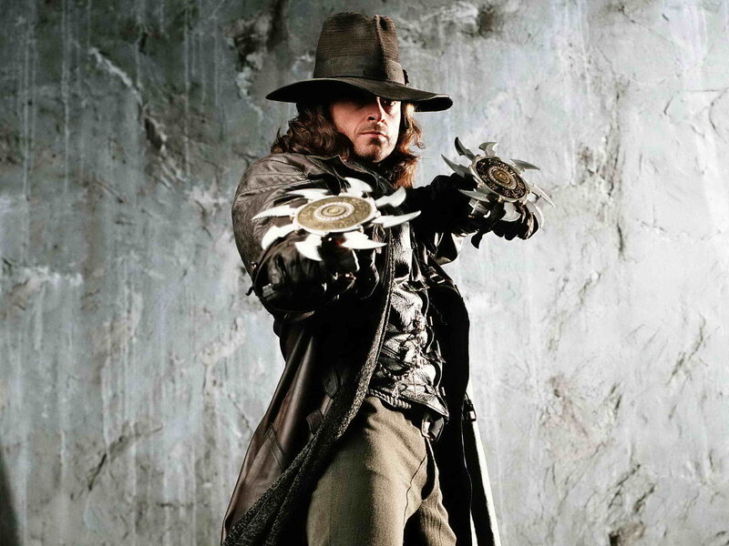 Man in hat with throwing weapons