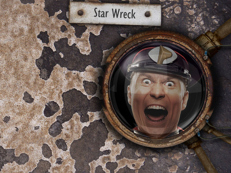 Man in helmet at star wreck