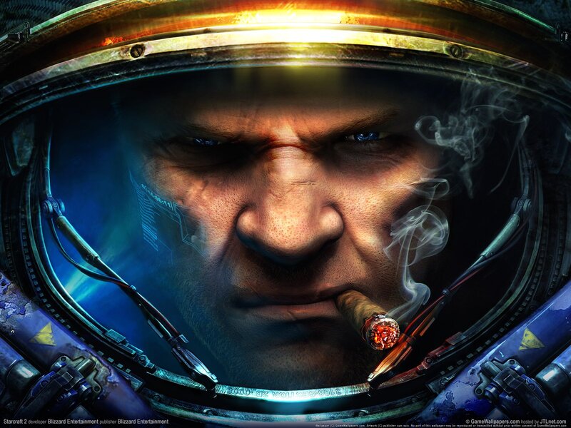 Man in Helmet Smoking — Blue, Dramatic, Digital Art, Cigar, Smoke