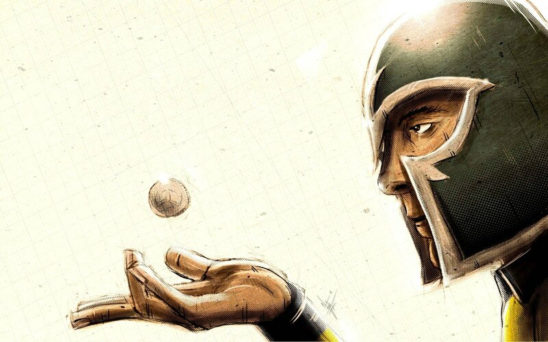 Man in Helmet Tossing Coin