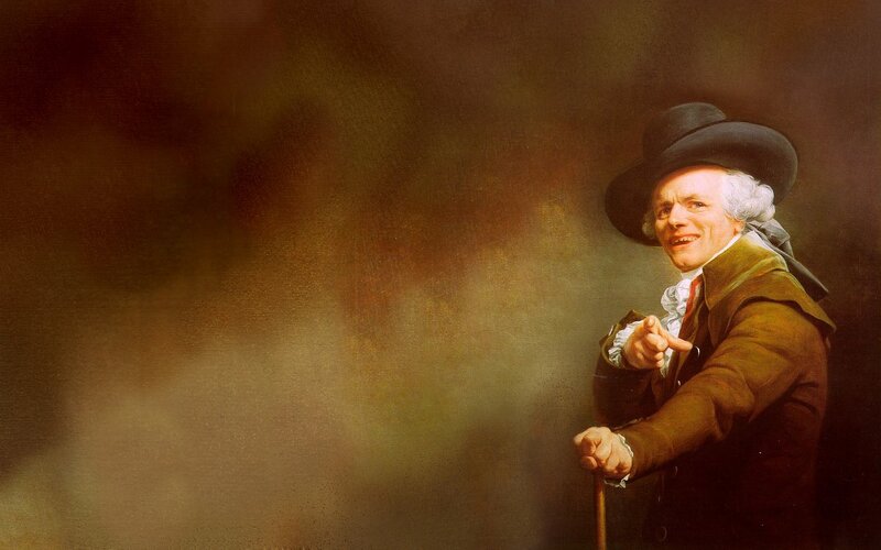 man in historical attire pointing