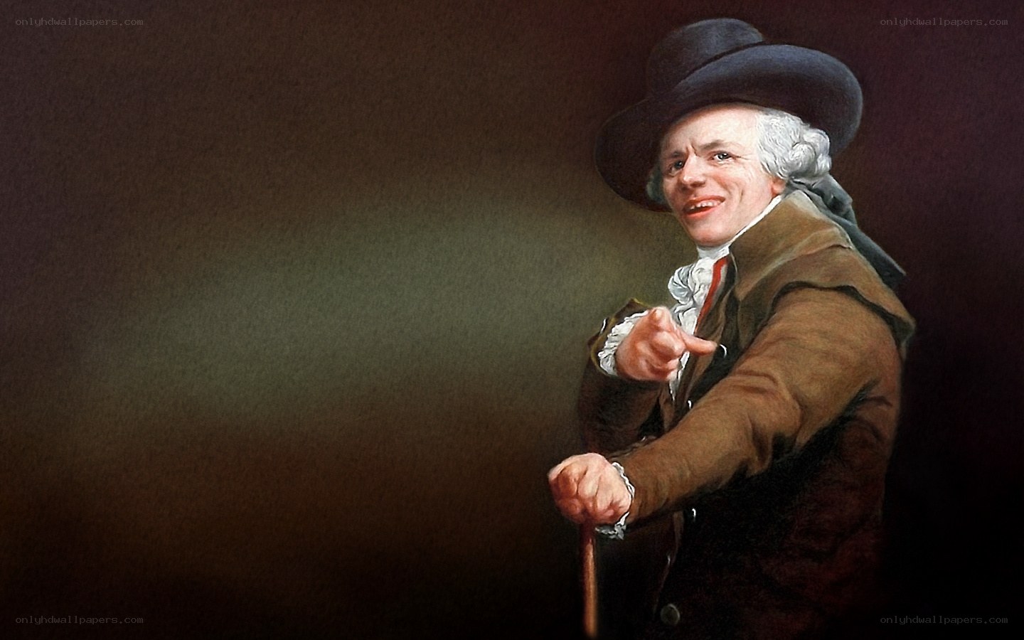 man in historical attire pointing