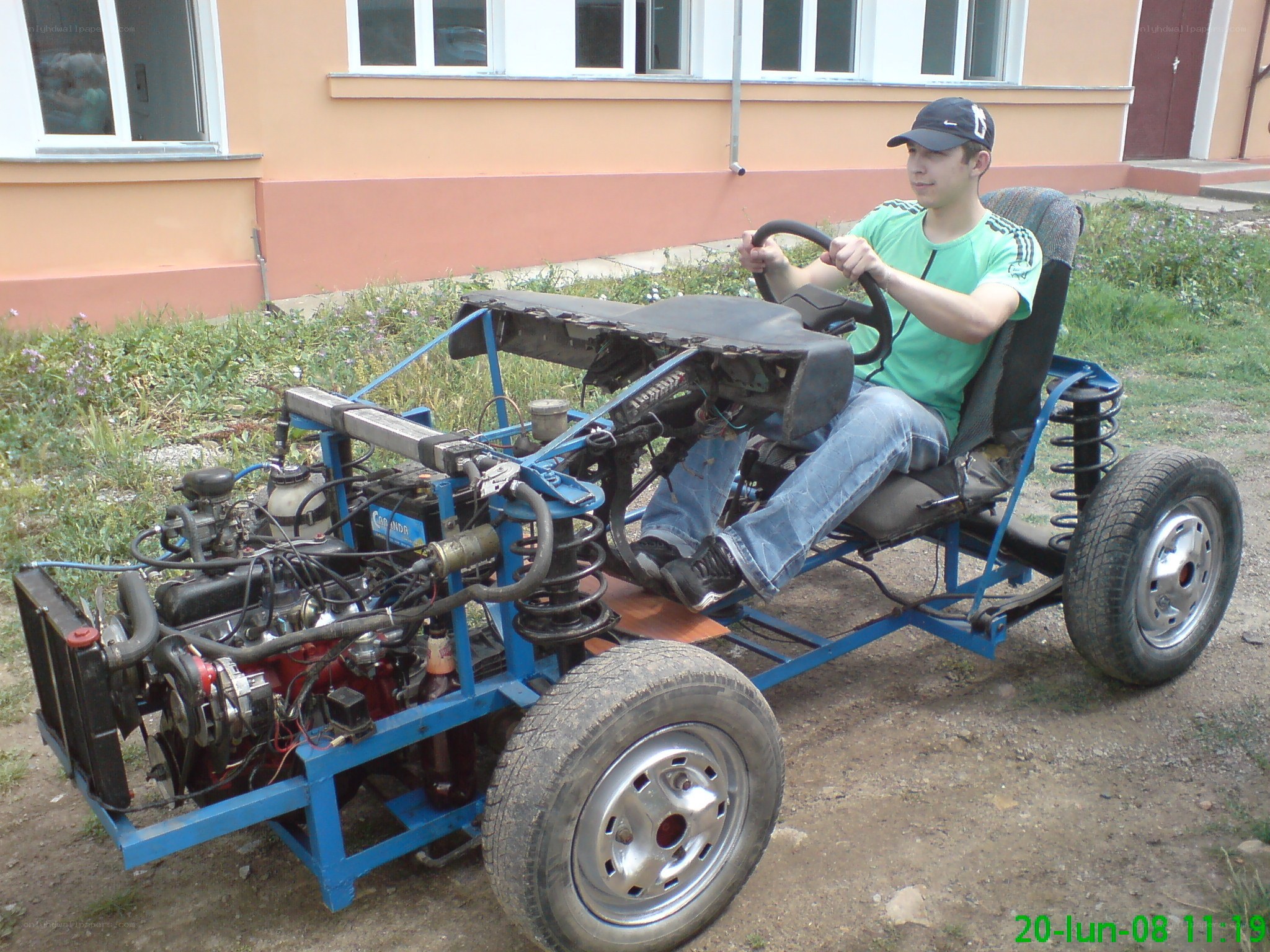 Man in homemade go-kart