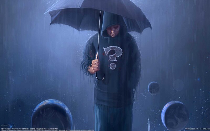 Man in Hooded Cloak — Blue, Dramatic, Night