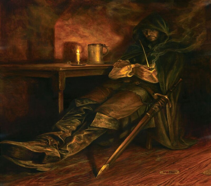 Man in Hooded Cloak — Brown, Dramatic, Night