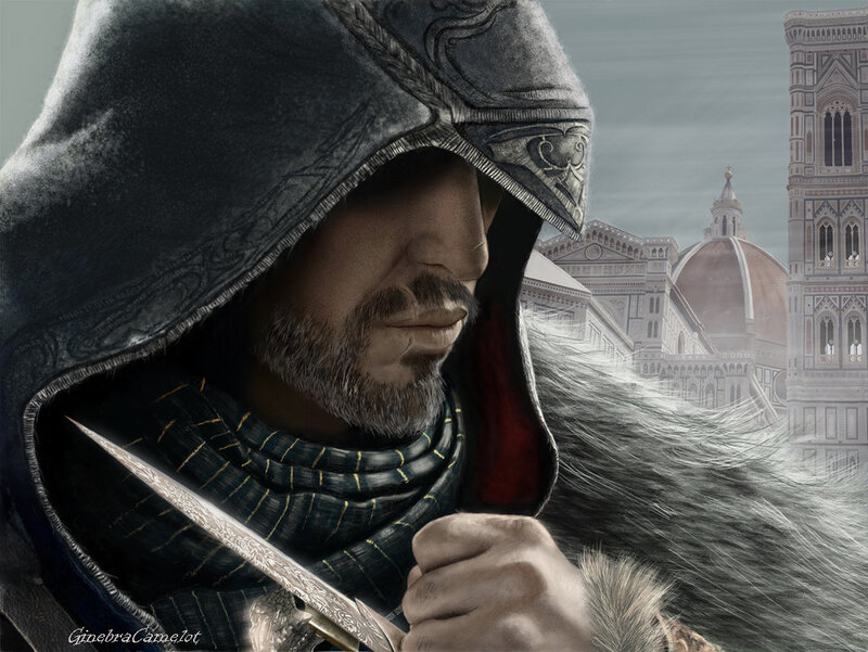 Man in Hooded Cloak — Gray, Dramatic, Digital Art, Dagger