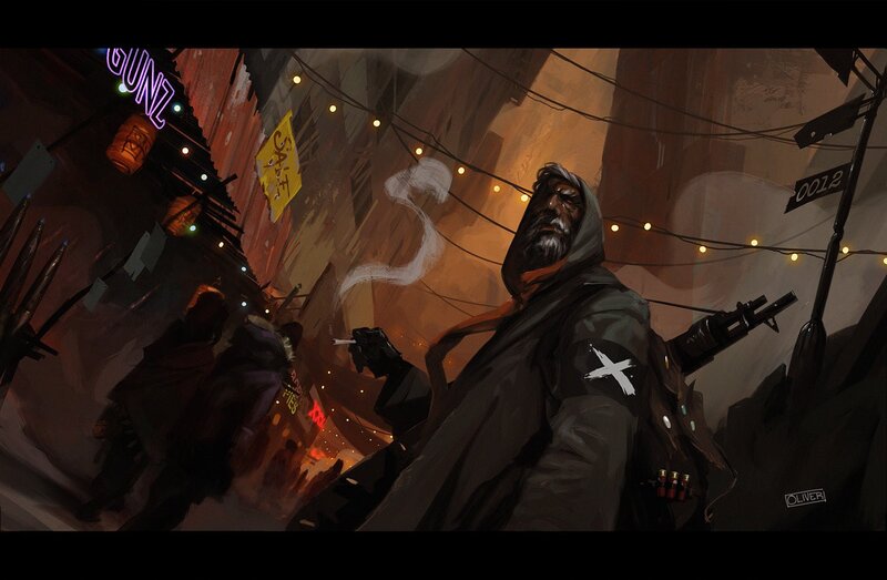 Man in Hooded Coat — Brown, Dramatic, Night