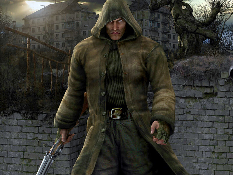 man in hooded coat with shotgun