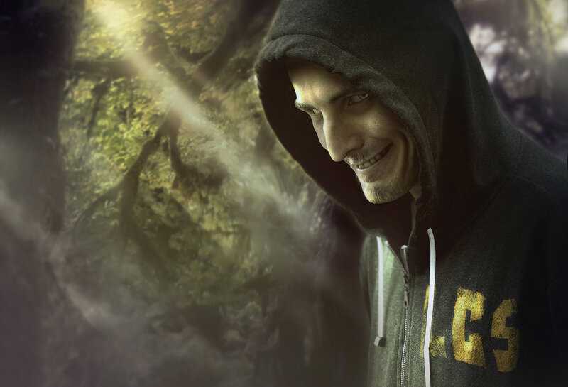 Man in Hooded Sweatshirt — Black, Dramatic