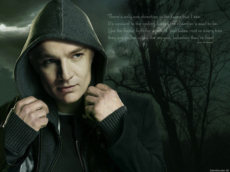 man in hoodie with lyrics