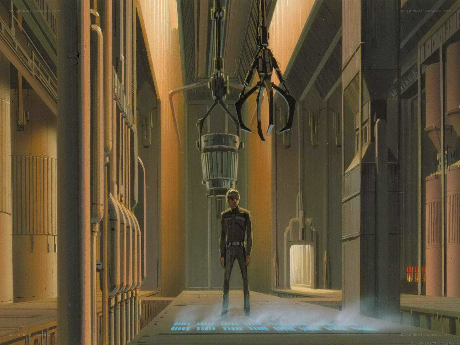 man in industrial corridor