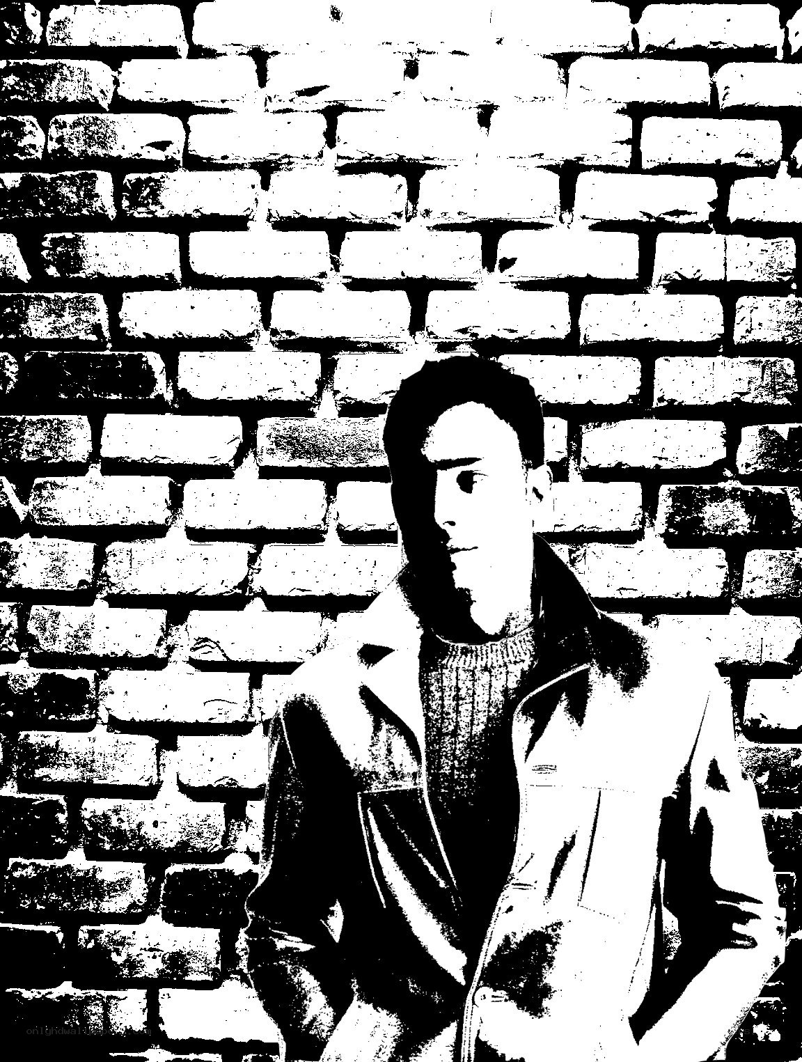 man in jacket against brick wall