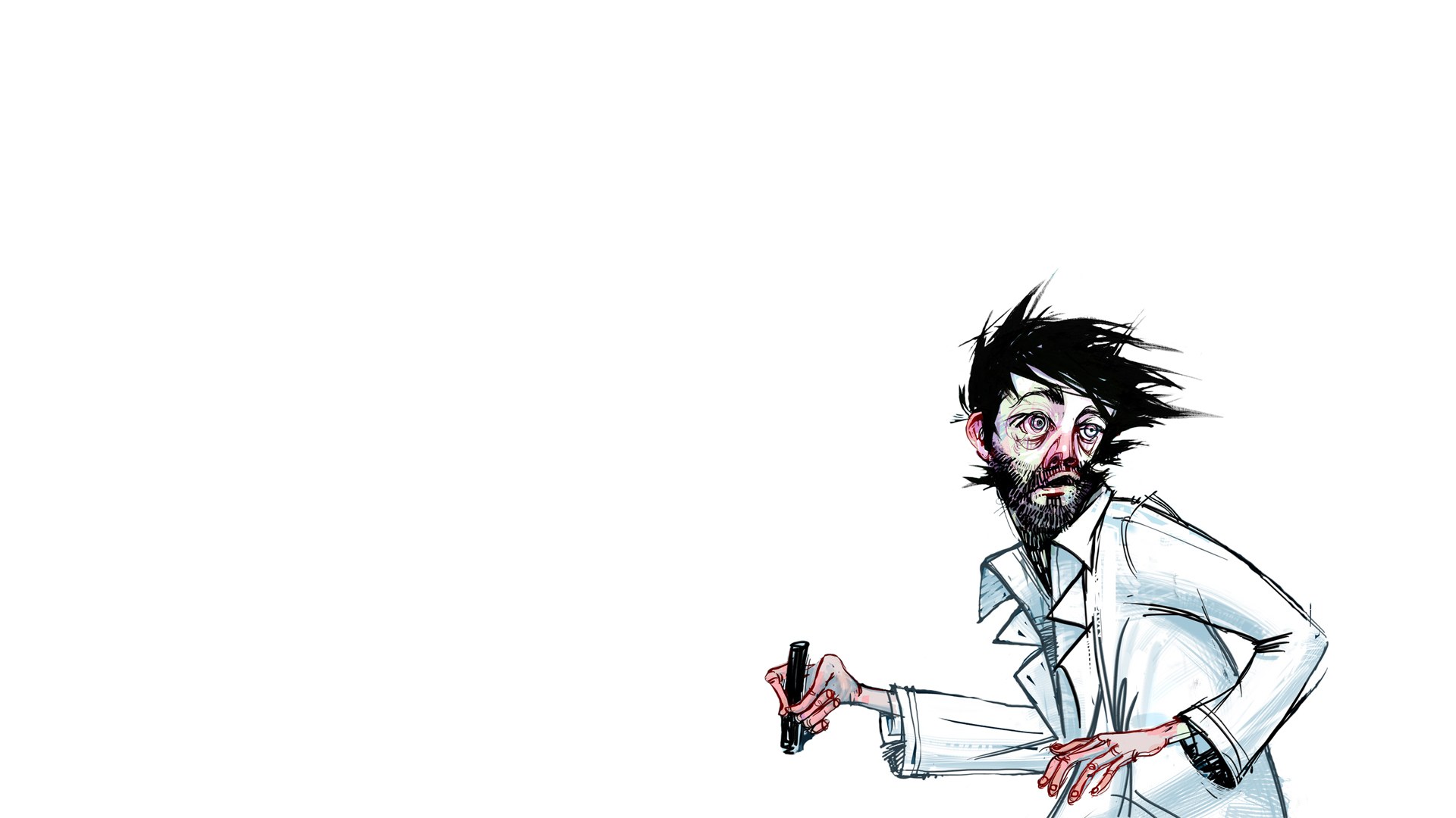 man in lab coat holding gun