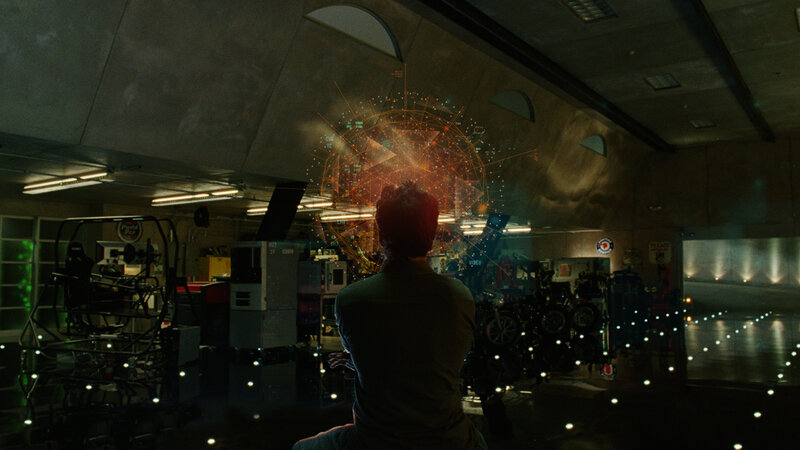 man in lab with hologram
