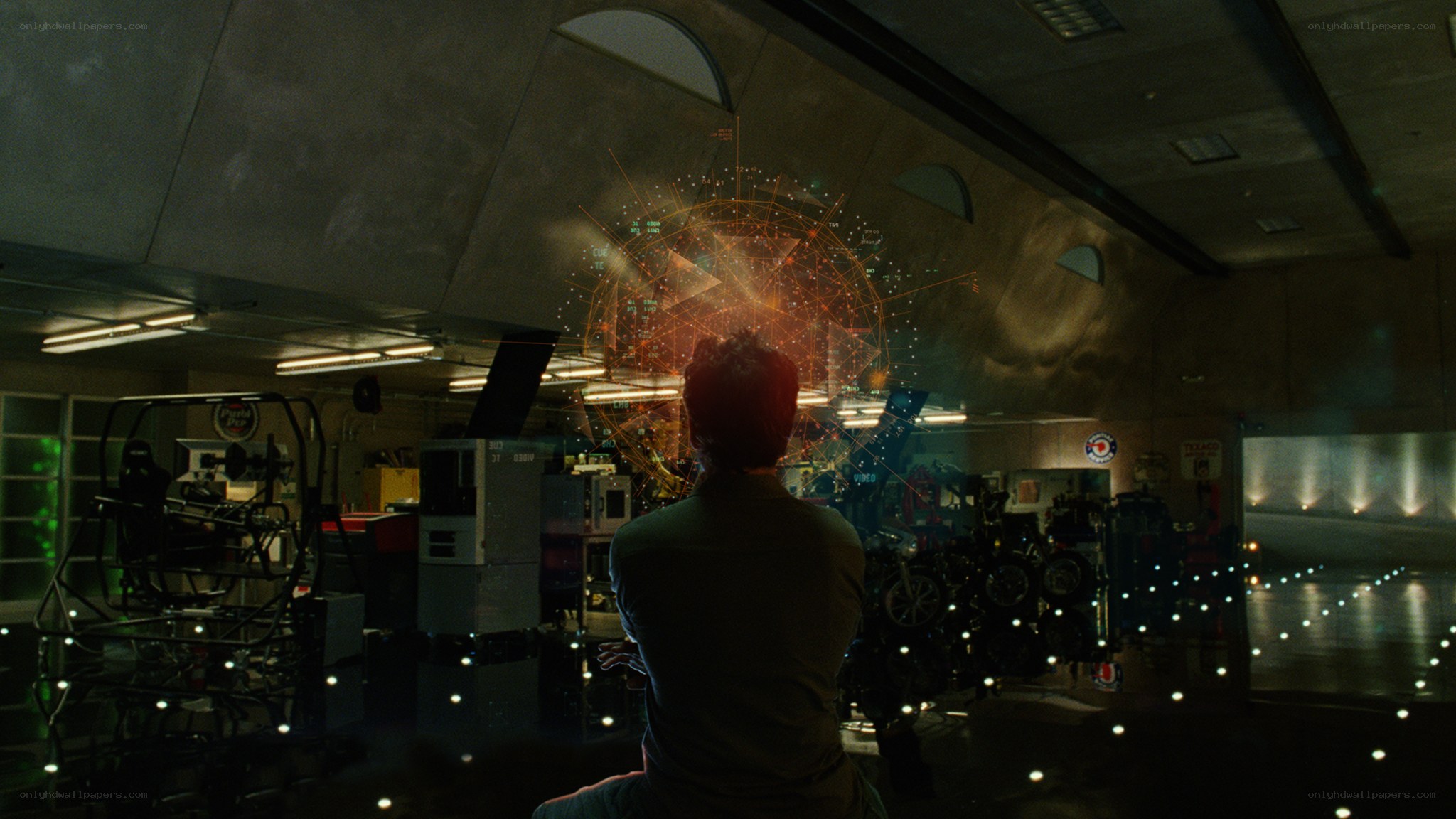 man in lab with hologram