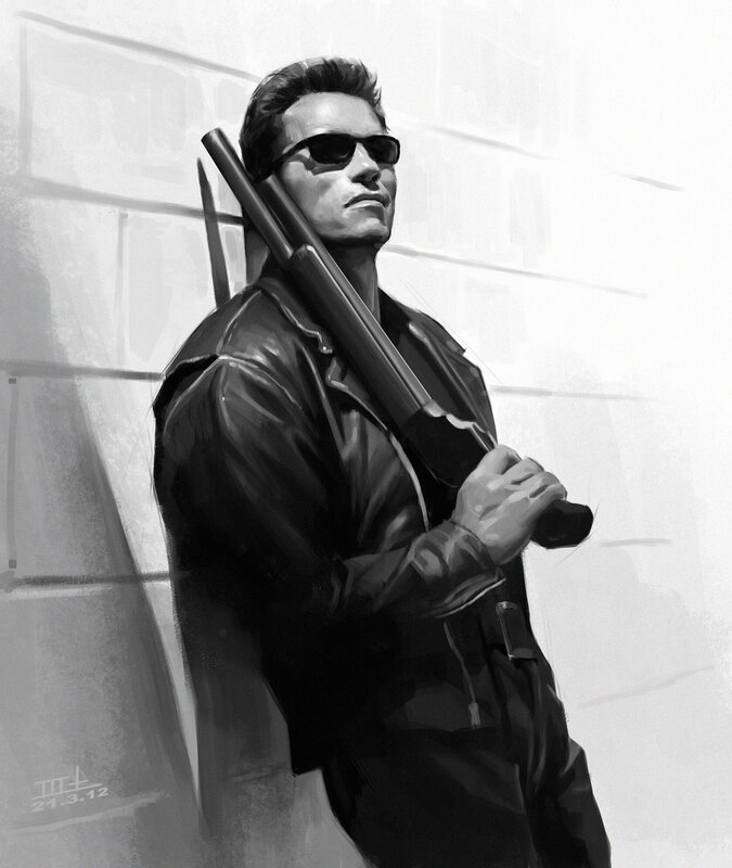 Man in Leather Jacket — Black, Dramatic, Digital Art, Sunglasses