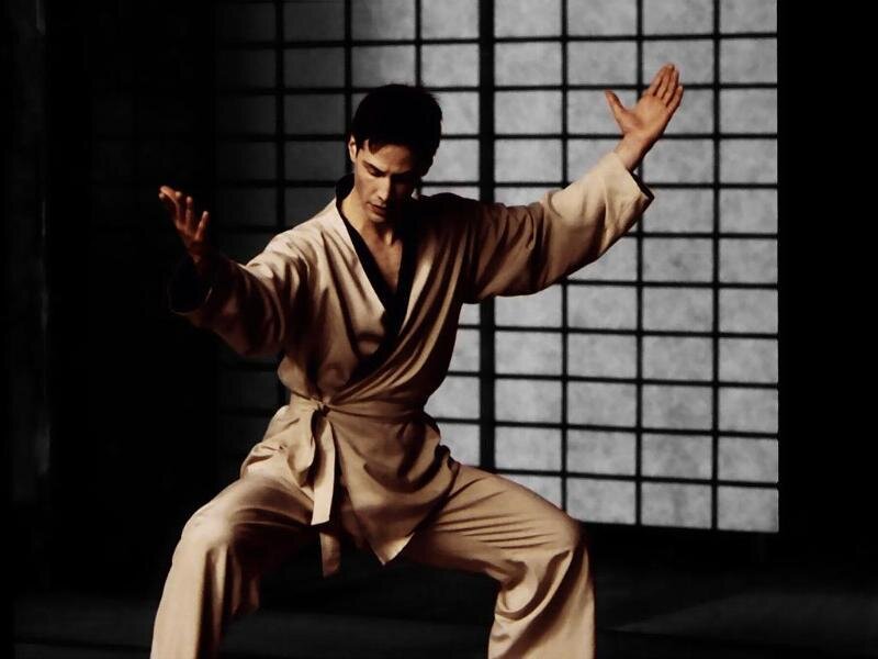 Man in Martial Arts Pose — Beige