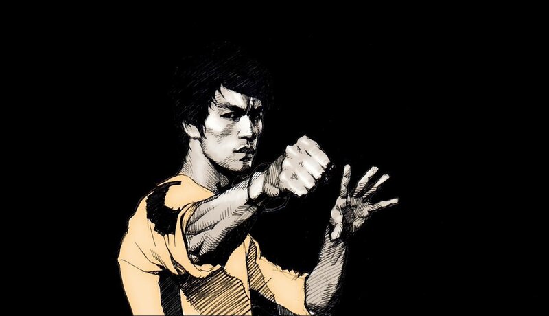 Man in Martial Arts Pose — Black, Dramatic, Illustration