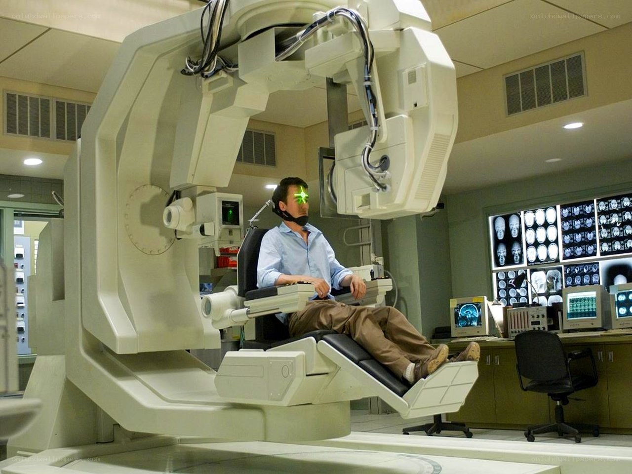 Man in medical imaging machine