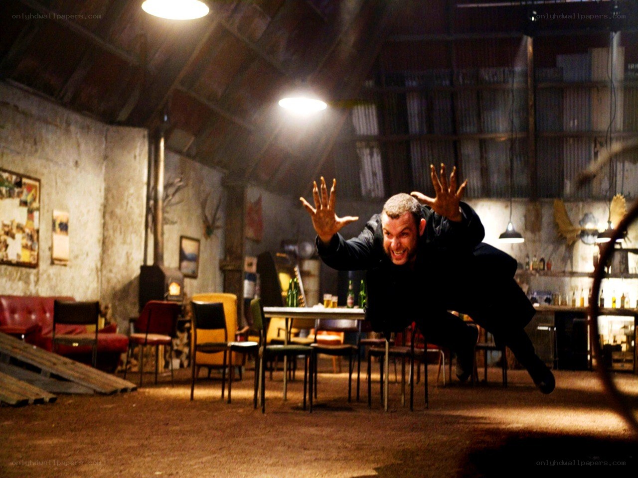 Man in mid-air action scene