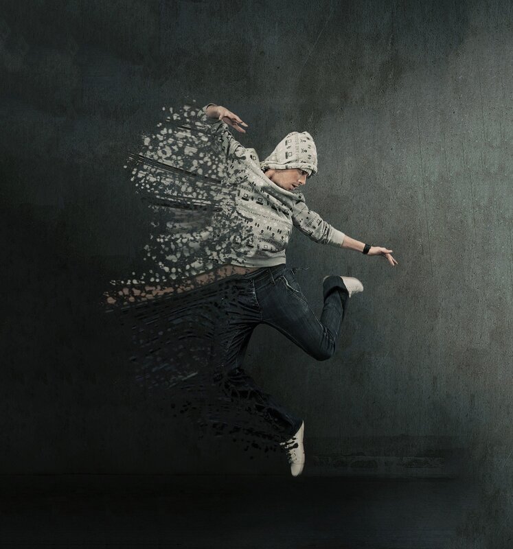 Man in Mid-air Jump — Gray