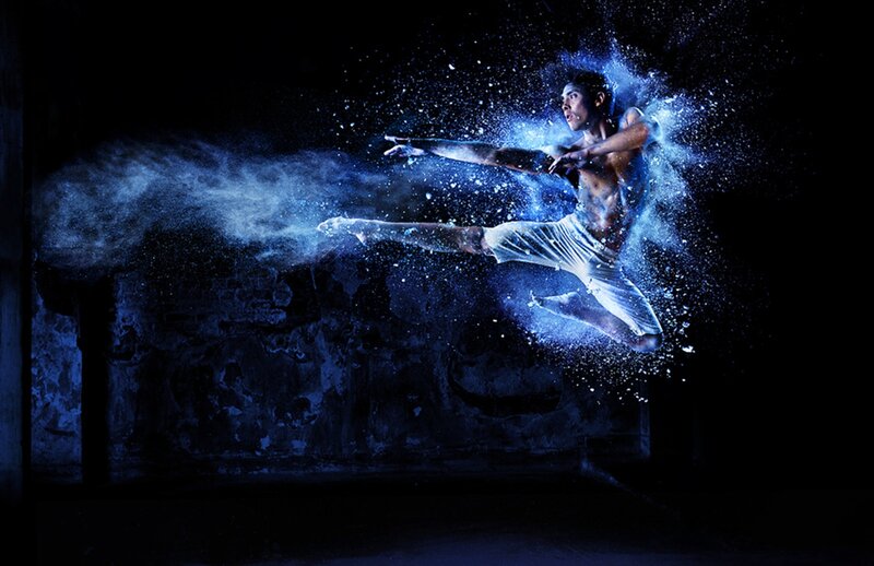 Man in Mid-air Kick — Black