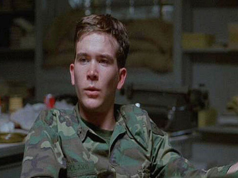 Man in Military Uniform — Green, Serious