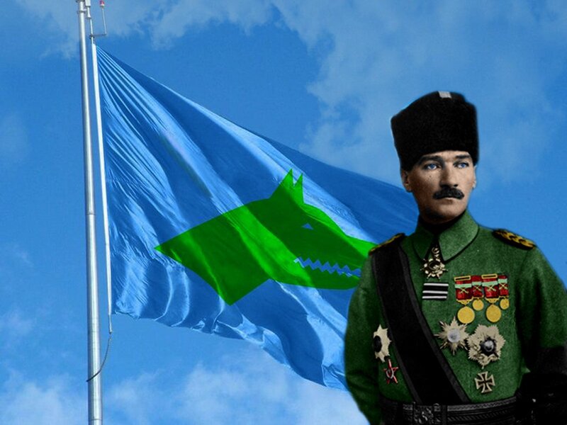 Man in military uniform with flag