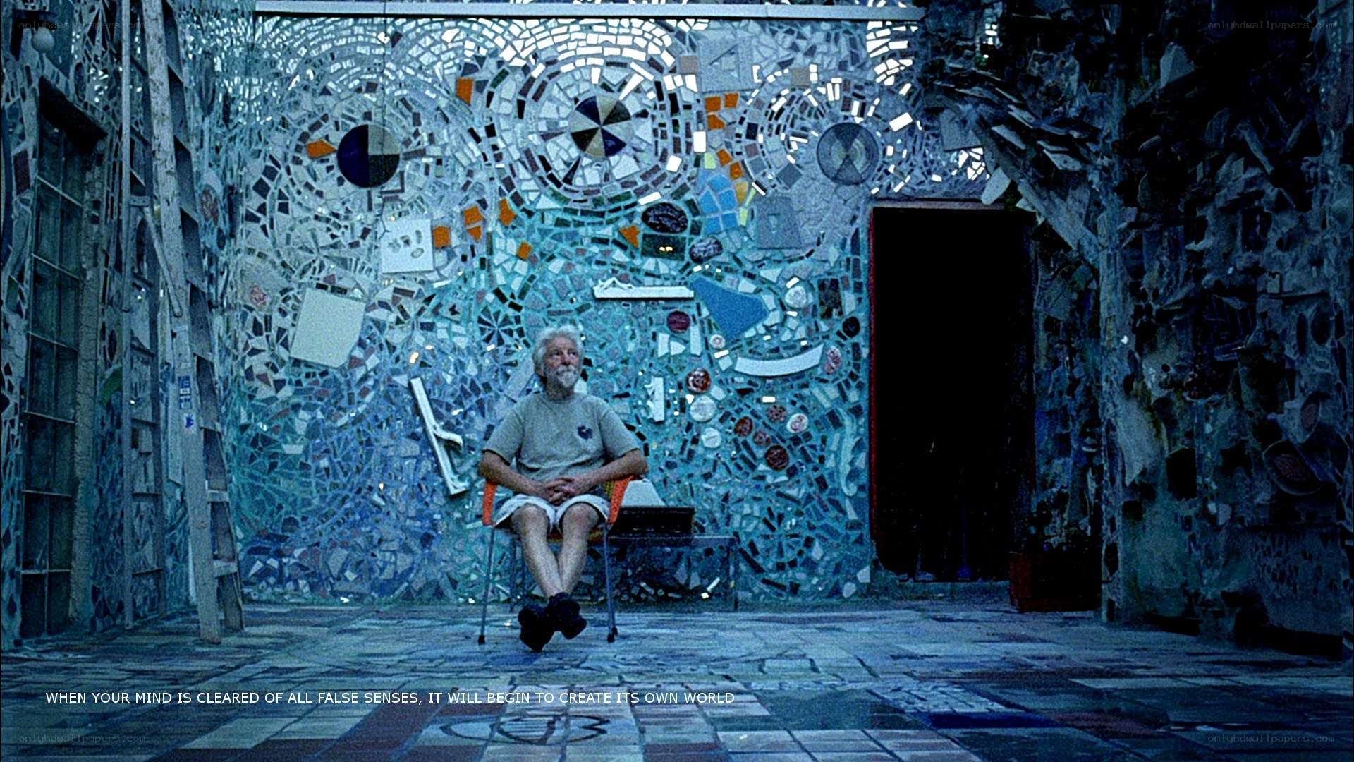 man in mosaic art space