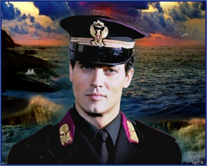 Man in Naval Uniform — Blue, Dramatic, Sunset