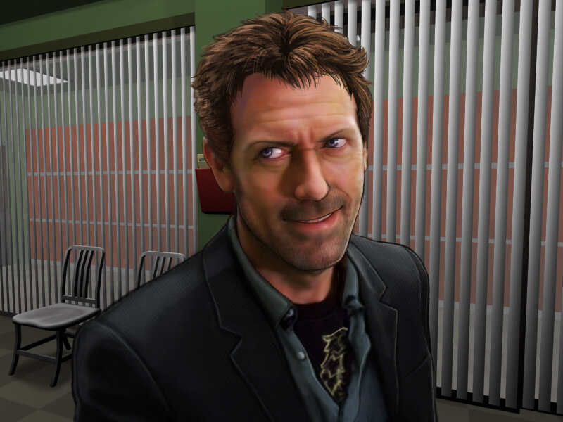 man in office with smirk