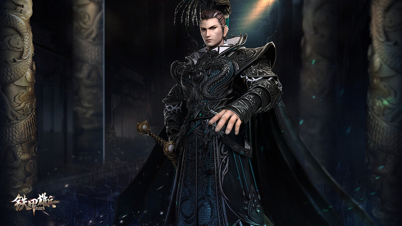 Man in Ornate Armor — Black, Dramatic, Night