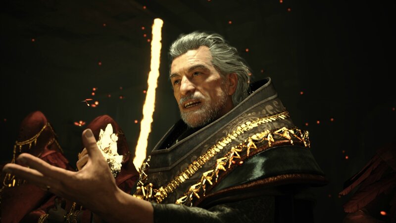 man in ornate robe with glowing staff