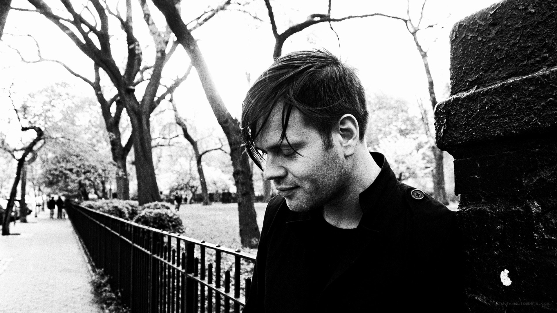 man in park, black and white