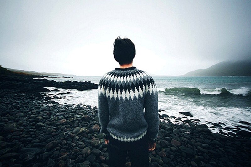 Man in Patterned Sweater — Gray