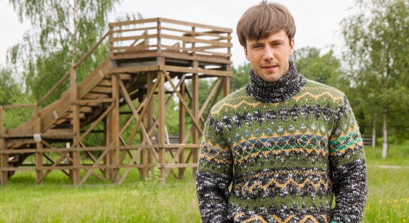 Man in Patterned Sweater — Green