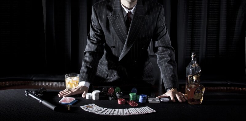 Man in Pinstripe Suit — Black, Dramatic, Night, Photograph