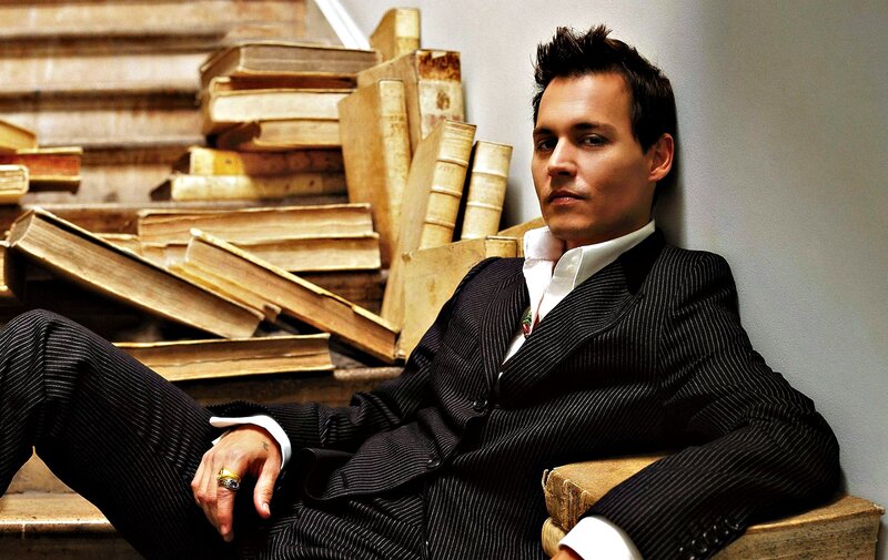 Man in Pinstripe Suit — Black, Dramatic, Photograph, Books, Stairs