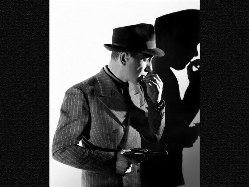 Man in Pinstripe Suit — Black, Dramatic, Photograph, Hat