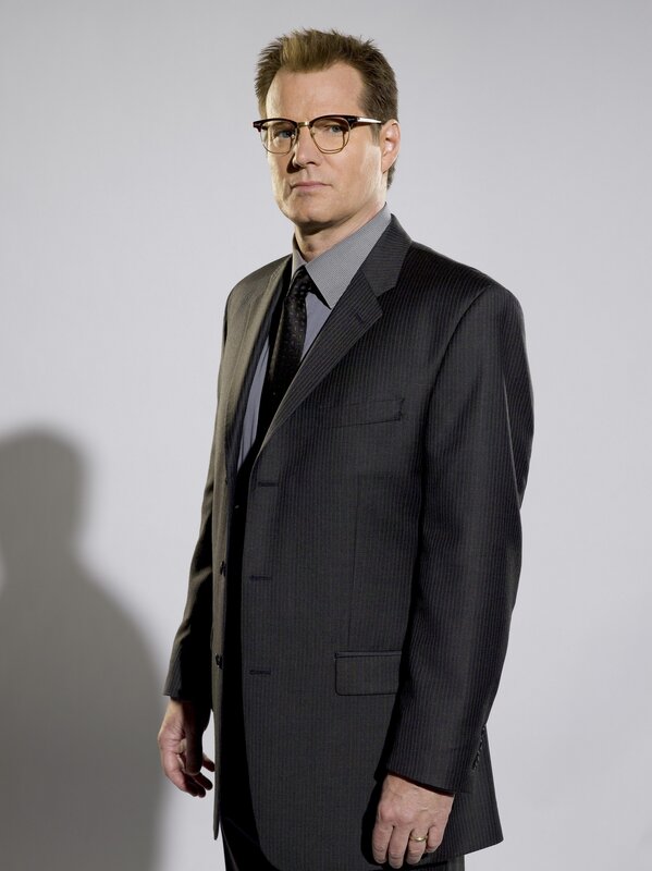 Man in Pinstripe Suit — Gray, Serious, Photograph, Glasses