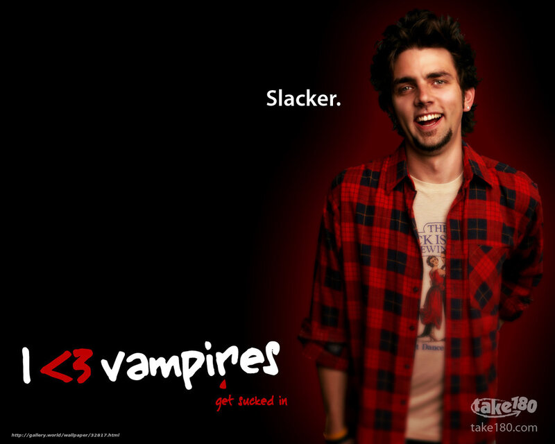man in plaid shirt with vampires text