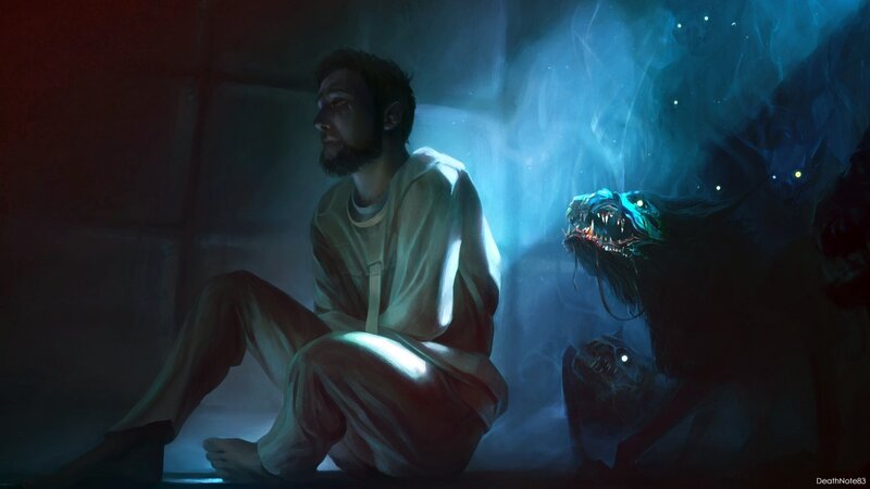 Man in Prison Cell — Blue, Dark