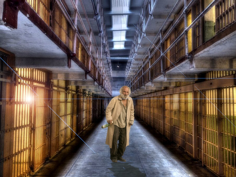 Man in Prison Corridor — Gray