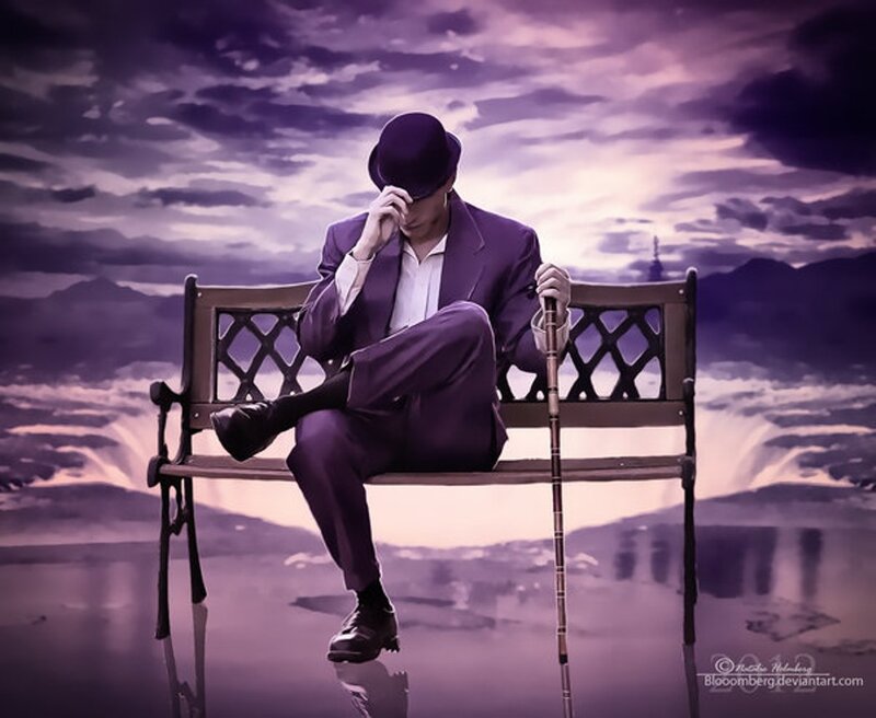 Man in Purple Suit — Dramatic, Night, Digital Art