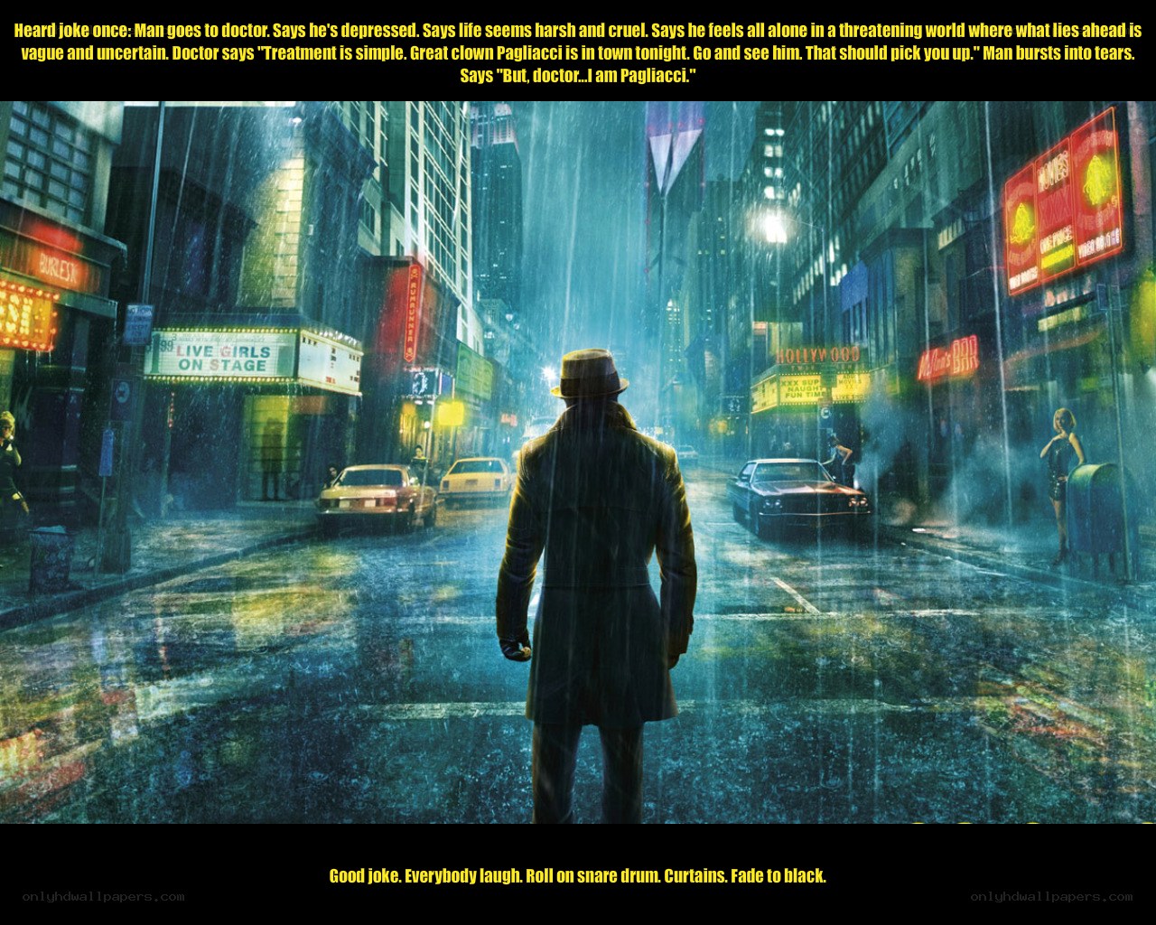 Man in rain on city street