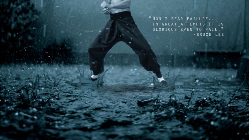 Man in Rain Practicing Martial Arts — Blue