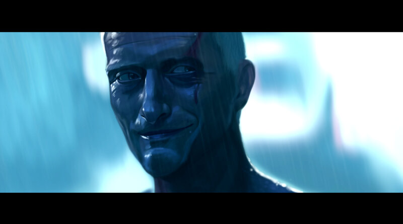 man in rain with blood