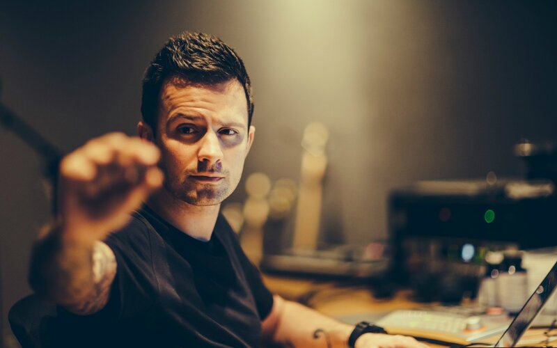 Man in Recording Studio — Black, Focused, Photograph, Laptop